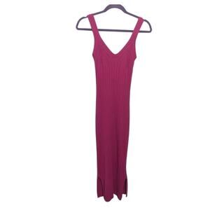 New Olive + Oak Mystic Magenta Ribbed Knit Bodycon Midi Dress Small